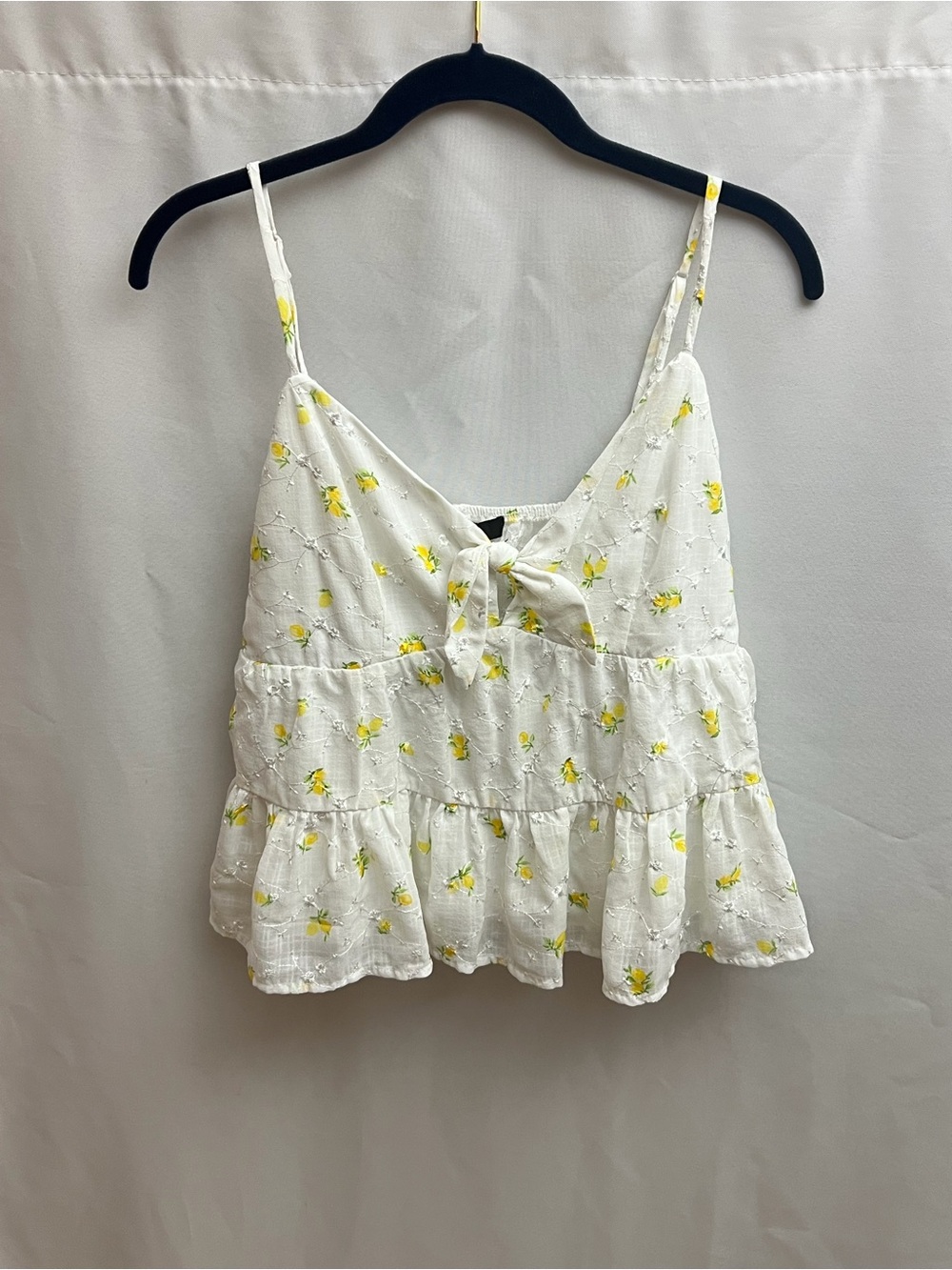 Trxixi XL White Yellow Lemon Floral Ruffle Peplum Cami Top Summer